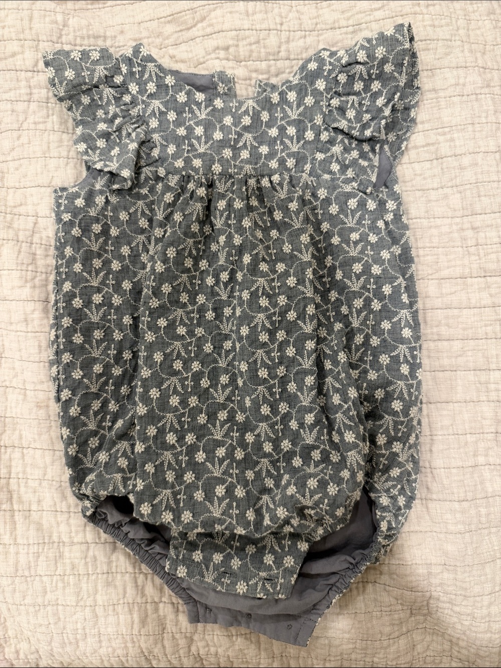 Zara Slate Blue Floral Jacquard Bubble Romper